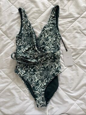 Onia Dark Green Botanical Wrap One-Piece Swimsuit